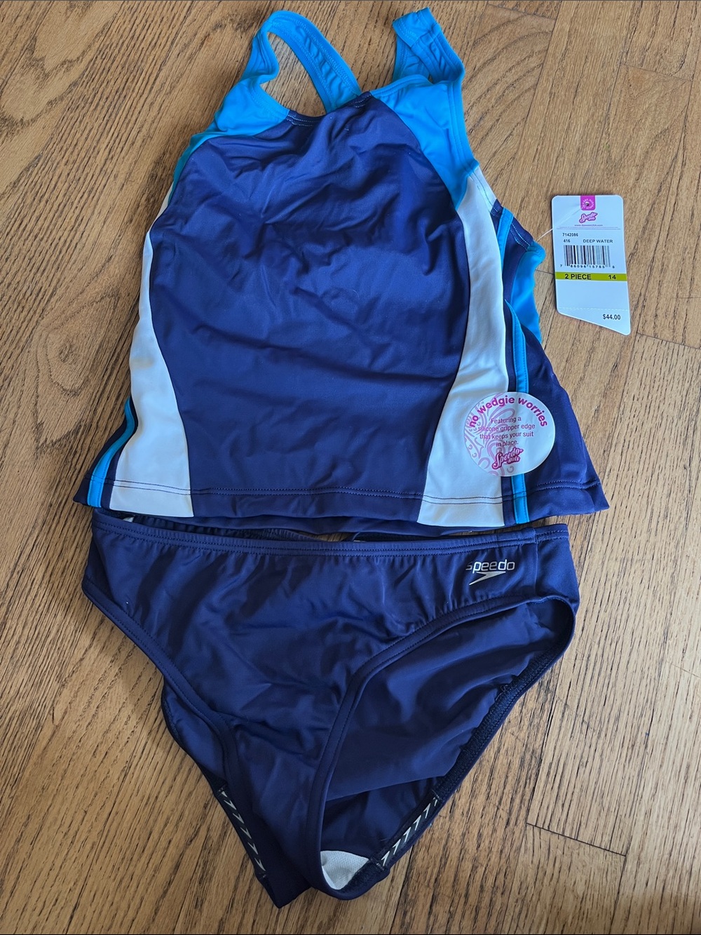 Speedo Girls Navy, Light Blue & White Two-Piece Tankini Swim Set